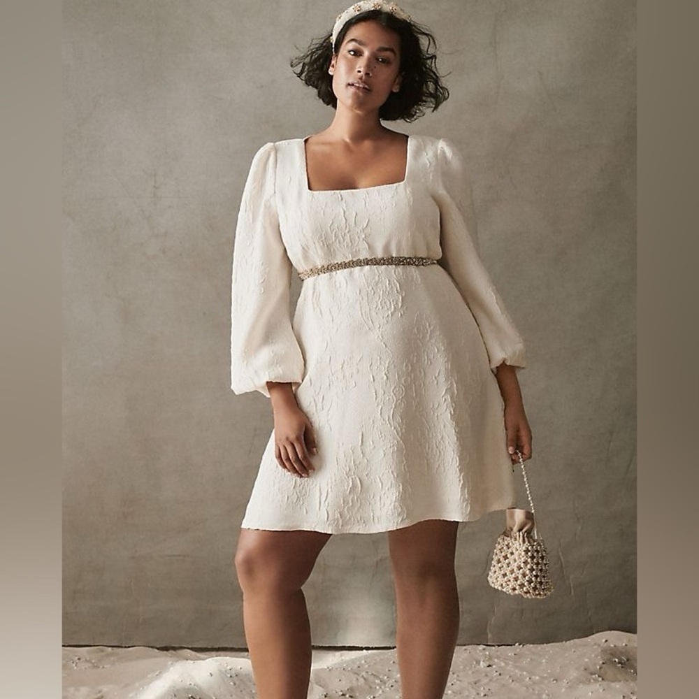 Sachin & Babi BHLDN Rhinebeck Size 14 Ivory Textured Floral Square Neck Wedding